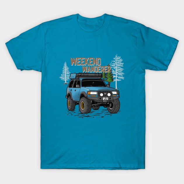 Toyota Land Cruiser Weekend Wanderer - Pacific Ocean Blue Toyota Land Cruiser for Outdoor Enthusiasts T-Shirt by 4x4 Sketch